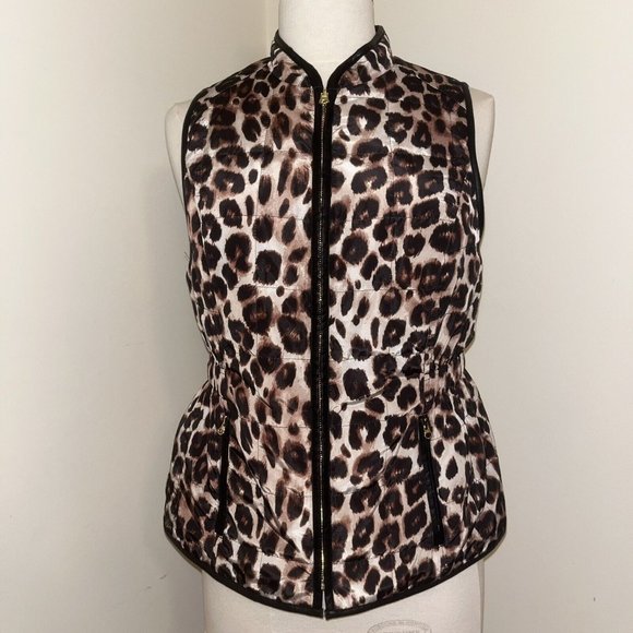 Chico’s Size 0 Womens sz 4 Vest Leopard Print w/ Pockets Casual Full Zip Quilted - Picture 1 of 13